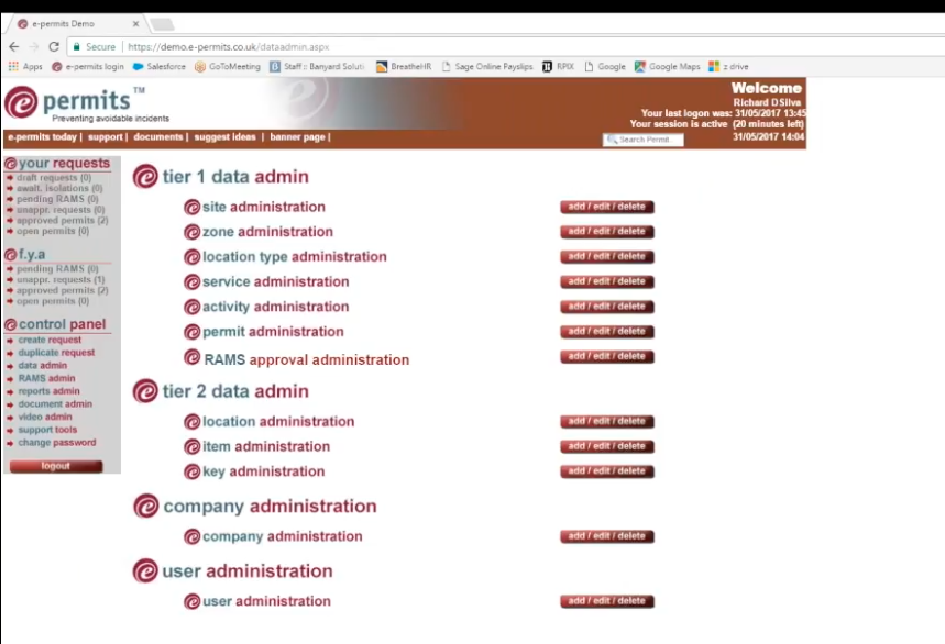 screenshot of EcoOnline ePermits